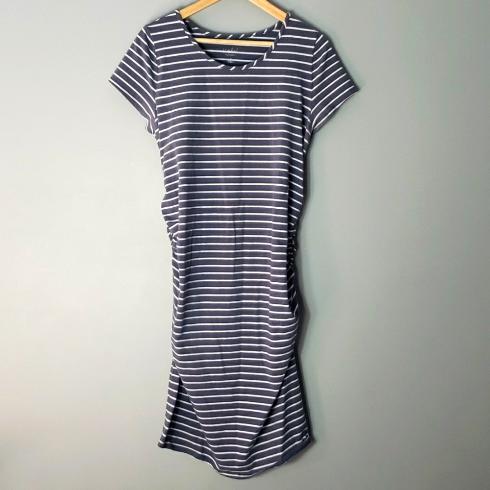 Isabel Maternity by Ingrid & Isabel Navy and White Striped Midi Dress